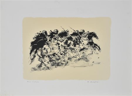 Quaglino Massimo LA CARICA DEI CAVALIERI BERBERI litografia su carta, cm...