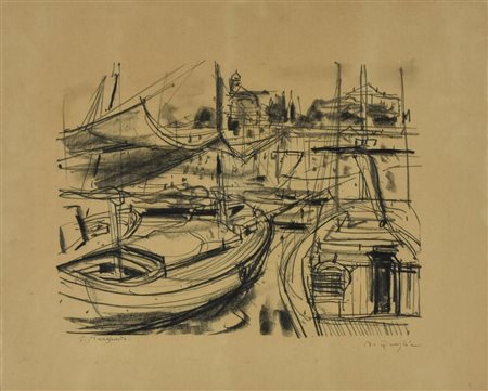 Quaglino Massimo SANTA MARGHERITA carboncino su carta, cm 37,5x46 sul fronte:...