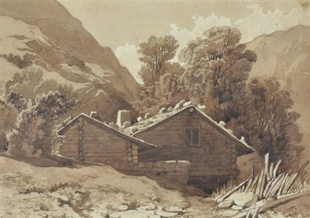 Anonimo BAITE IN MONTAGNA acquarello su carta, cm 21x30 L'opera presenta...