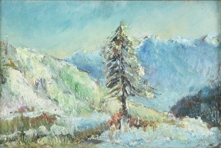 Anonimo PAESAGGIO MONTANO olio su tavola, cm 10x16
