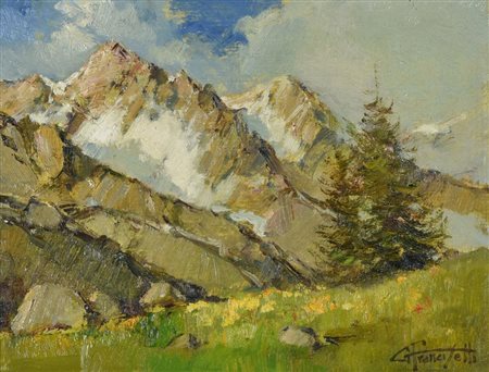 Francisetti Gilberto PRIMI FIORI (PRATI IN VAL D'AOSTA) olio su cartone, cm...
