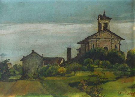 Borghi, Riccardo PAESAGGIO DELLA BRIANZA olio su tela, cm 29x40 firmato e...