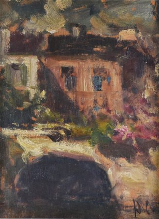 Ignoto CASA olio su tavola,cm 24x18 sul fronte: firma