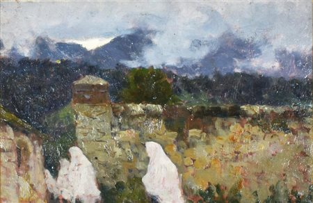 Danieli Giuseppe FIGLIE DI MARIA olio su cartone, cm 22,5x33 sul retro:...