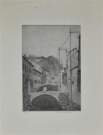 Galli Federica I PONTI SUL CANALE incisione su carta, cm 60x45 (lastra cm...