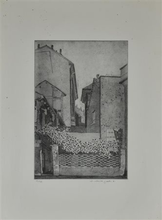 Galli Federica IL CORTILE incisione su carta, cm 60x45 (lastra cm 35x24)...
