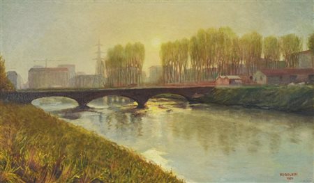 Rigoletti Luigi PAESAGGIO olio su tela, cm 30x50 sul fronte: firma e data...