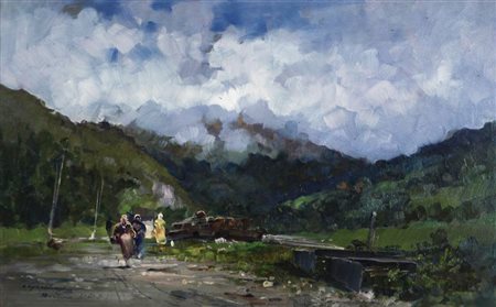 Gheduzzi Cesare STRADA PER SANT'ANTONIO DI BORMIO olio su tavola, cm 27x44...