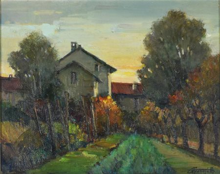 Francisetti Gilberto CONTROLUCE VERSO SERA, COLLINE CHIERESI olio su cartone,...