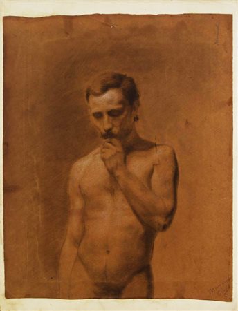 Ignoto NUDO MASCHILE matita e biacca su carta, cm 31x25 firmato L’opera...