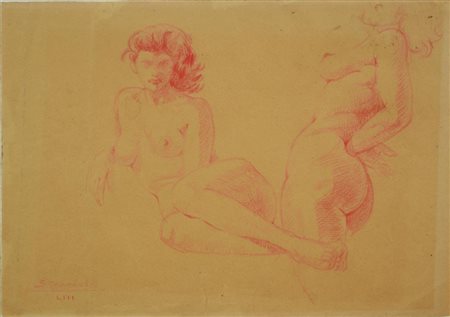 Ignoto NUDI FEMMINILI sanguigna su carta, cm 25x34 firmato Staccioli L’opera...