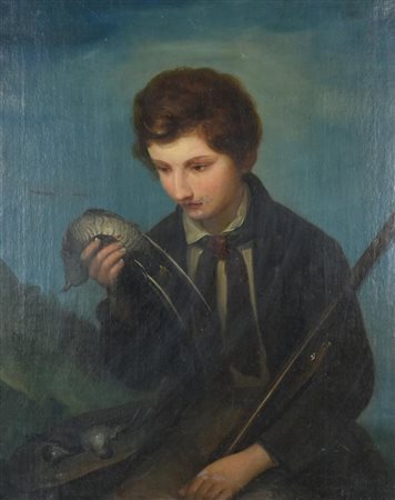 Anonimo IL GIOVANE CACCIATORE olio su tela, cm 61x48