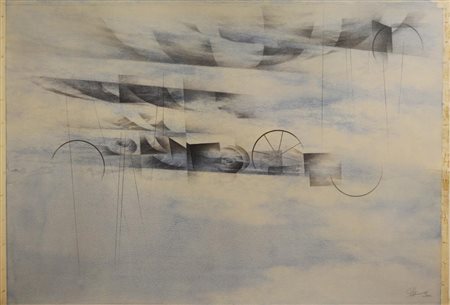 COMPOSIZIONE acquerello su cartone, cm 104,5x149,5 firmato e datato sul rtro:...