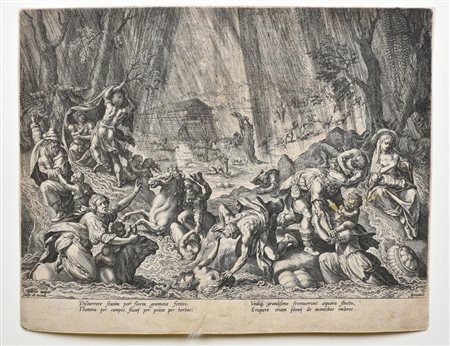 Johannes Sadeler L’INIZIO DEL DILUVIO Bulino. mm 212x277. Hollstein XXI, 42....