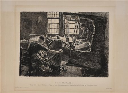 Max Liebermann LE TISSERAND. 1883 Acquaforte. mm 198x257. Foglio: mm 207x283....