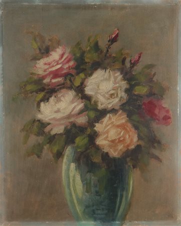 ARTISTA ITALIANO DEL XIX SECOLO Vaso di fiori. Olio su tavola. Cm 40,00 x...