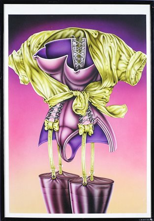 NON IDENTIFICATO AUTORE Senza titolo. Aerografia su carta. Cm 50,00 x 70,00....