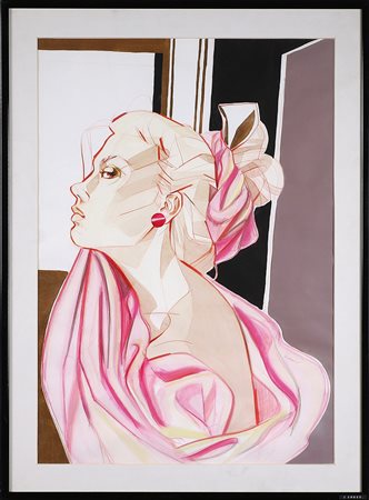 NON IDENTIFICATO AUTORE Senza titolo. Aerografia su carta. Cm 50,00 x 70,00....