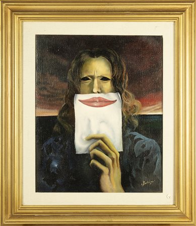 NON IDENTIFICATO AUTORE Il sorriso di carta. Olio su tela . Cm 40,00 x 50,00....