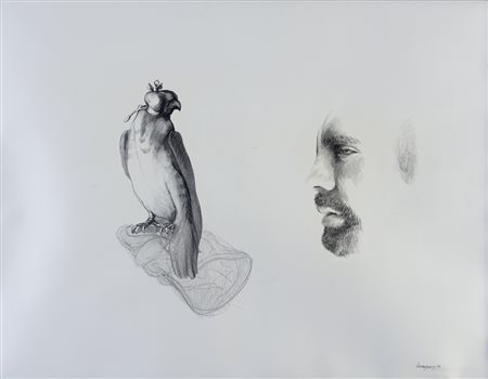 NON IDENTIFICATO AUTORE Falcone. 1970. Disegno a matita su carta. Cm 90,00 x...
