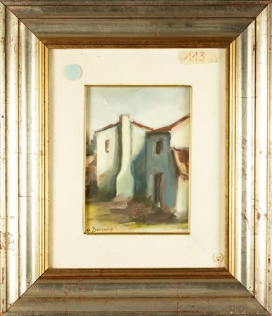 NON IDENTIFICATO AUTORE Case polesane. Olio su tela . Cm 18,00 x 24,00. Firma...