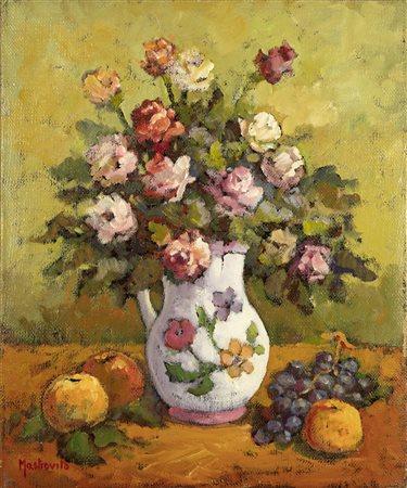 NON IDENTIFICATO AUTORE Fiori. 1986. Olio su tela . Cm 50,00 x 60,00. Firma...