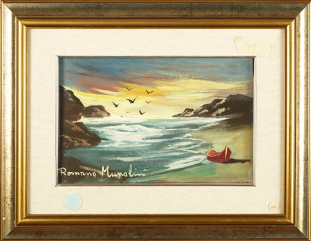 MUSSOLINI ROMANO (1927 - 2008) Marina. Olio su tavoletta. Cm 30,00 x 20,00....