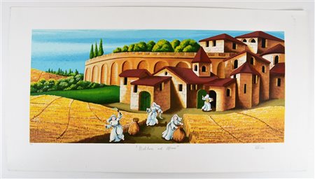 ULISSE (n. 1957) Mietitura ad Osimo. Serigrafia. Cm 90,00 x 50,00. P.A....