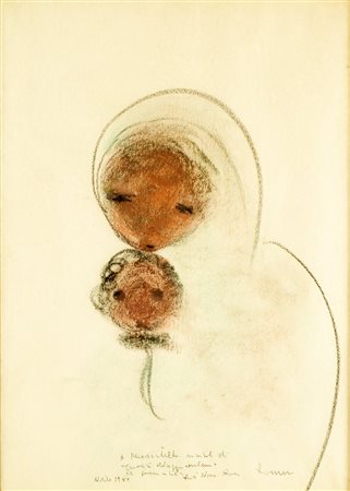 NON IDENTIFICATO AUTORE Senza titolo. Pastello su carta. Cm 37,00 x 45,50....