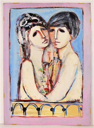 NON IDENTIFICATO AUTORE Senza titolo. 1956. Olio su carta. Cm 70,00 x 50,00....