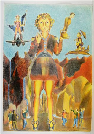 NON IDENTIFICATO AUTORE Monument Valley. Tecnica mista su carta. Cm 70,00 x...