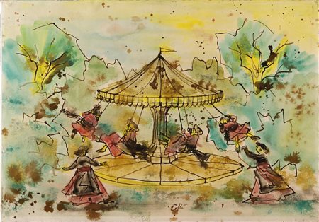 CAFFE' NINO (1909 - 1975) Senza titolo. tecnica mista su carta incollata su...