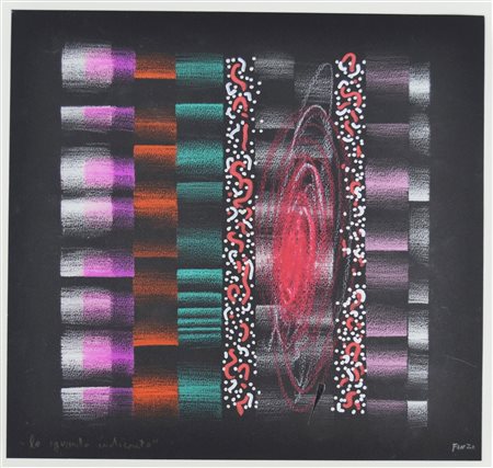 FINZI ENNIO (n. 1931) Lo sguardo indiscreto. Pastelli su cartoncino. Cm 33,00...