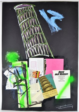 FIERAMOSCA JAMES (n. 1949) Senza titolo. Tecnica mista e collage su carta. Cm...