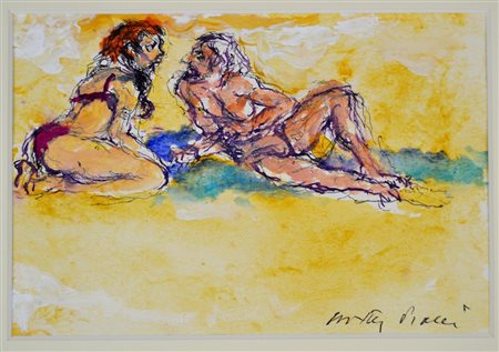 PIACESI WALTER (n. 1929) Bagnanti. 2008. Tecnica mista su carta. Cm 24,00 x...