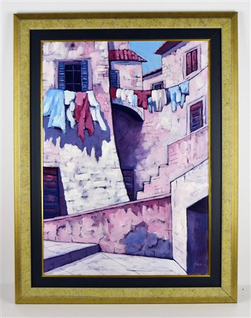 MAZZI PIERO (n. 1938) Scorcio. Olio su tela . Cm 70,00 x 50,00. Firma in...
