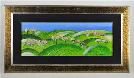 RAGGETTI ANTONIO Senza titolo. Olio su tavola. Cm 60,00 x 23,00. Firma in...