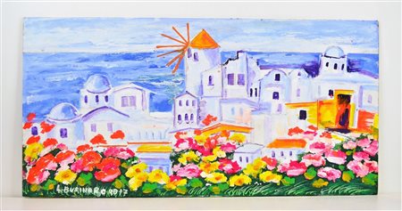 BUSINARO LEONARDO Santorini il mulino. 2017. Olio su tavola. Cm 79,50 x...