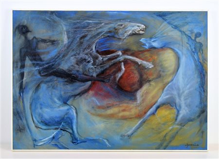 SPANIO FRANCESCA (n. 1958) Senza titolo. Tecnica mista su tavoletta. Cm 70,00...