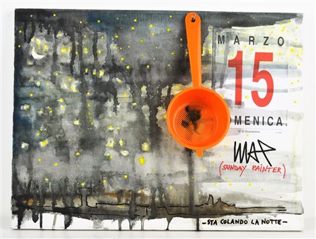 ODDONE MAX Sta colando la notte. Tecnica mista e applicazioni su tela. Cm...