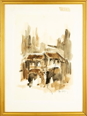 NON IDENTIFICATO AUTORE Senza titolo. Acquarello e china su carta. Cm 30,00 x...