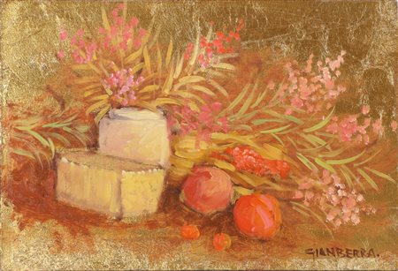 NON IDENTIFICATO AUTORE Fiori. 1984. Tecnica mista su faesite. Cm 30,00 x...