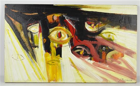 BISSACCO MARTINO (n. 1941) Oltre gli sguardi. Olio su tavola. Cm 51,50 x...