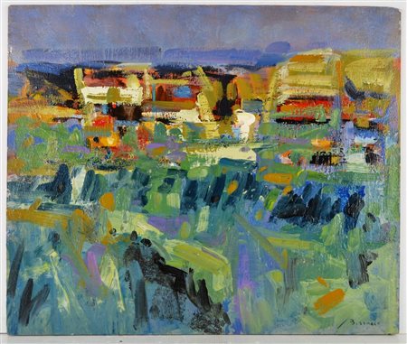 BISSACCO MARTINO (n. 1941) Paesaggio estivo. Olio su tela . Cm 50,00 x 60,00....