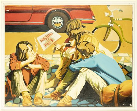 NON IDENTIFICATO AUTORE Senza titolo. Olio su tela . Cm 80,00 x 100,00. Firma...