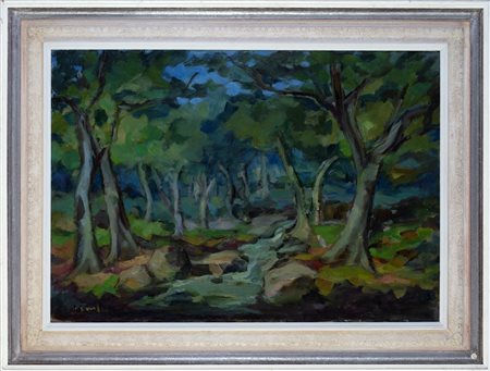 NON IDENTIFICATO AUTORE Sorgente nel bosco. 1971. Olio su tela . Cm 100,00 x...