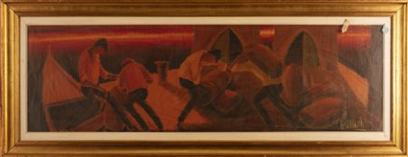 NON IDENTIFICATO AUTORE Scaricatori. Tempera su tavola. Cm 140,00 x 43,00....