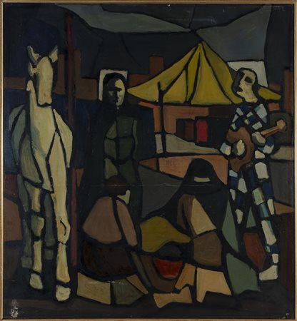 NON IDENTIFICATO AUTORE Serenata al circo. Olio su tela . Cm 115,00 x 125,00....