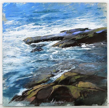 CANCOGNI AGOSTINO (n. 1950) Scogliera a Calafuria. 2018. Olio su tavola. Cm...