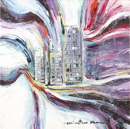 MARRA VALENTINO (n. 1956) Città movimentata. 2016. Tecnica mista su tela. Cm...